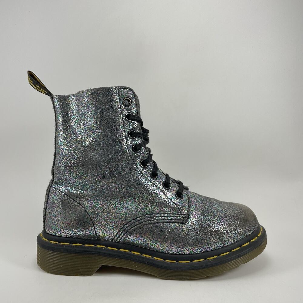 Dr. Martens 1460 Pascal Metallic Silver Leather Boots Womens Size 5 Lace Up